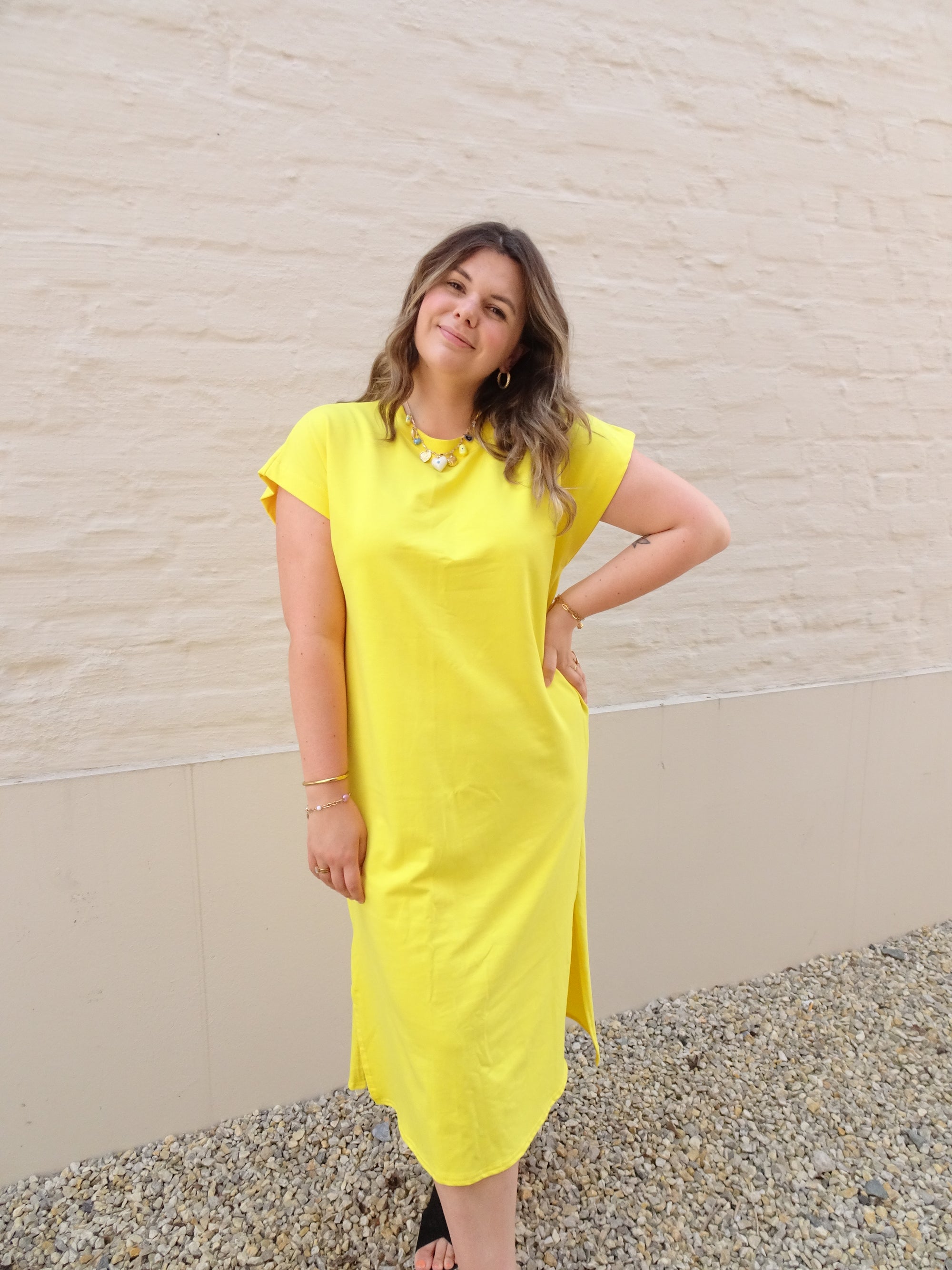 BASIC SHIRT DRESS - YELLOW