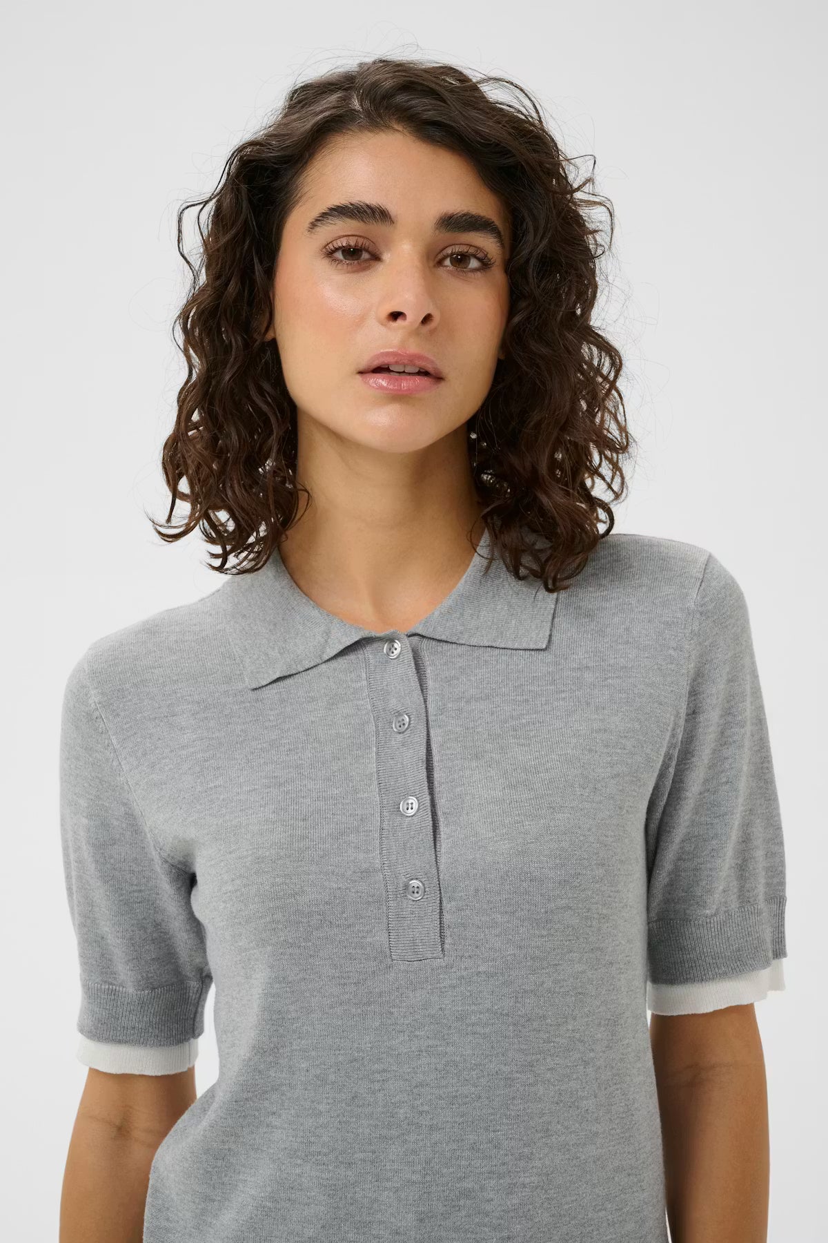 LIZZA GREY POLO KNIT