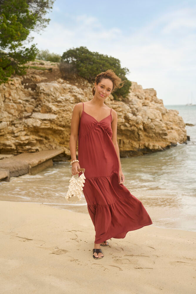 EMILY STRAP DRESS - HENNA BROWN