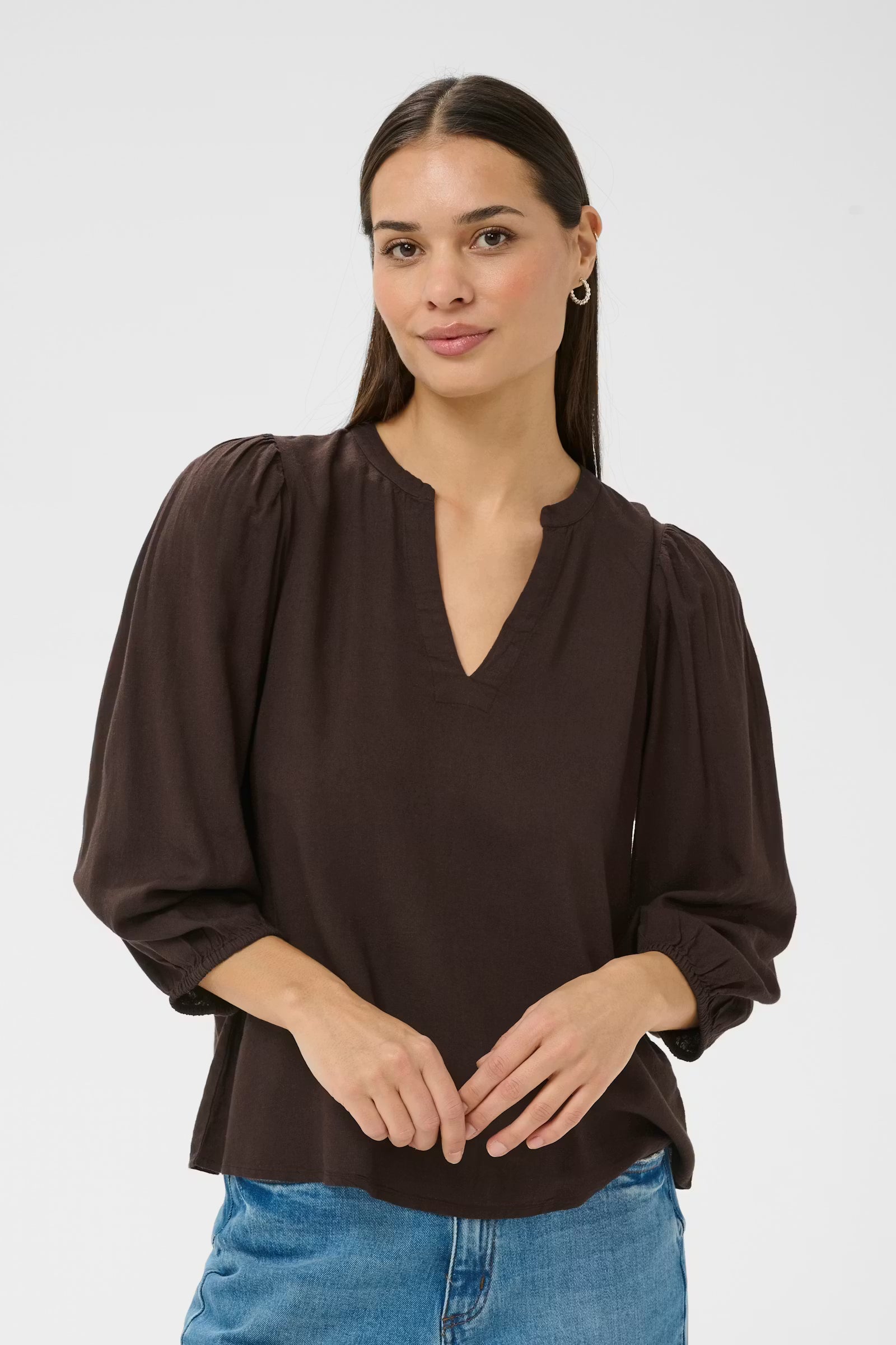 MILIA LINNEN BLOUSE - BROWN