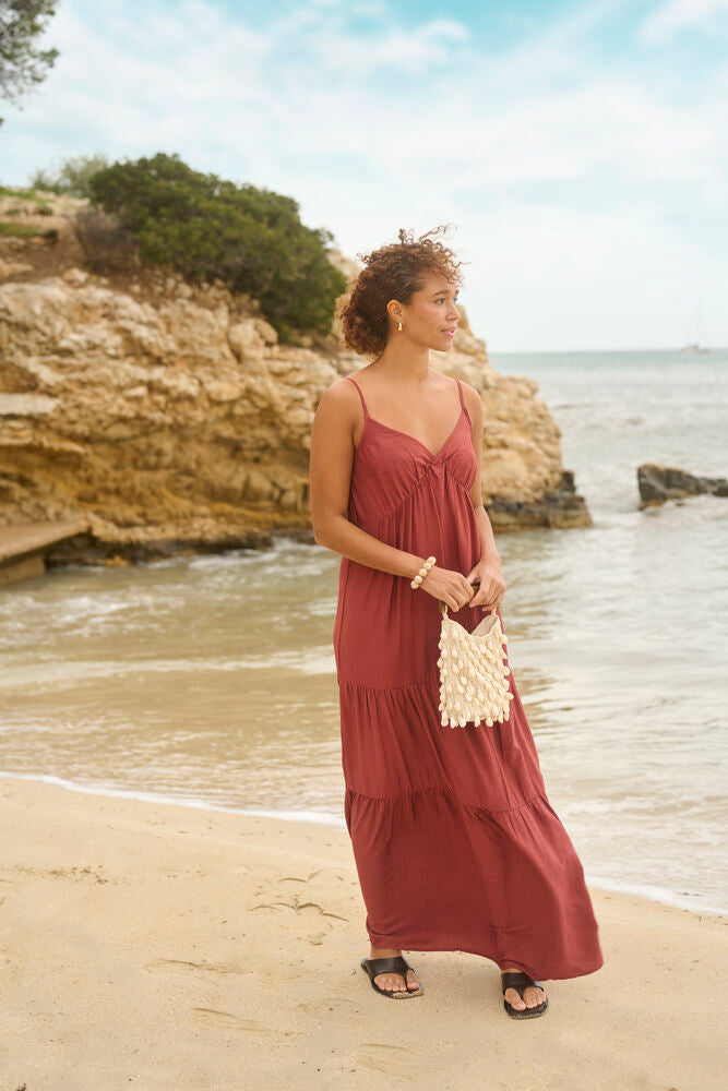 EMILY STRAP DRESS - HENNA BROWN