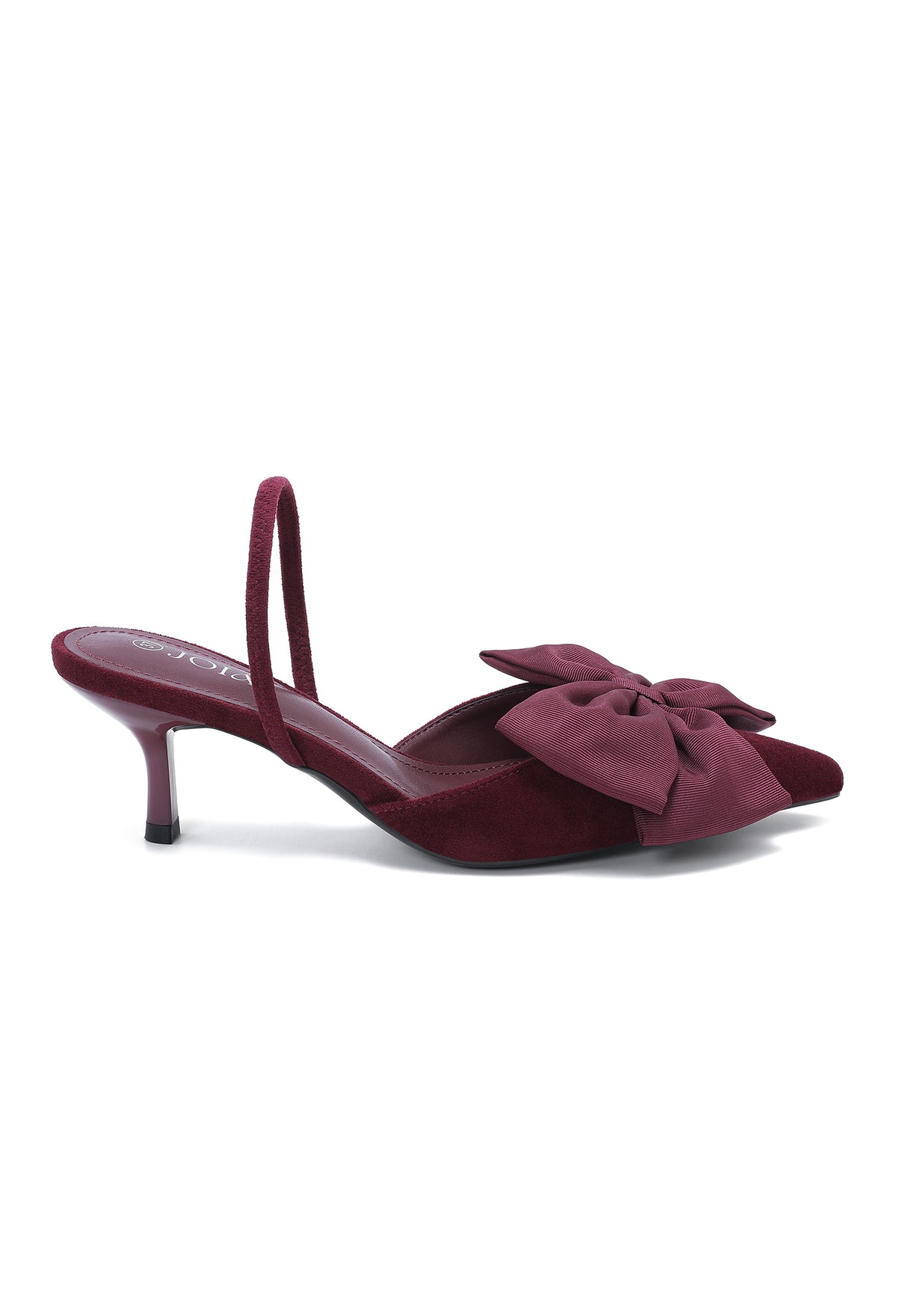 BOW KITTEN HEELS - BURGUNDY