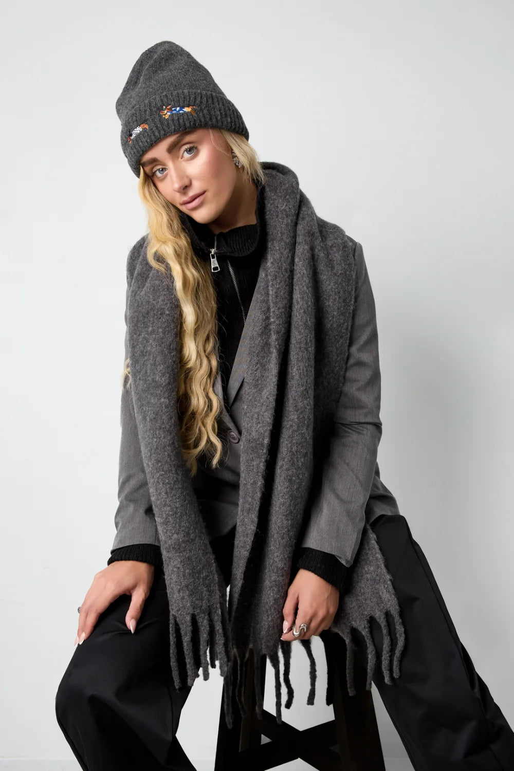 WINTER SOLID SCARF - GREY
